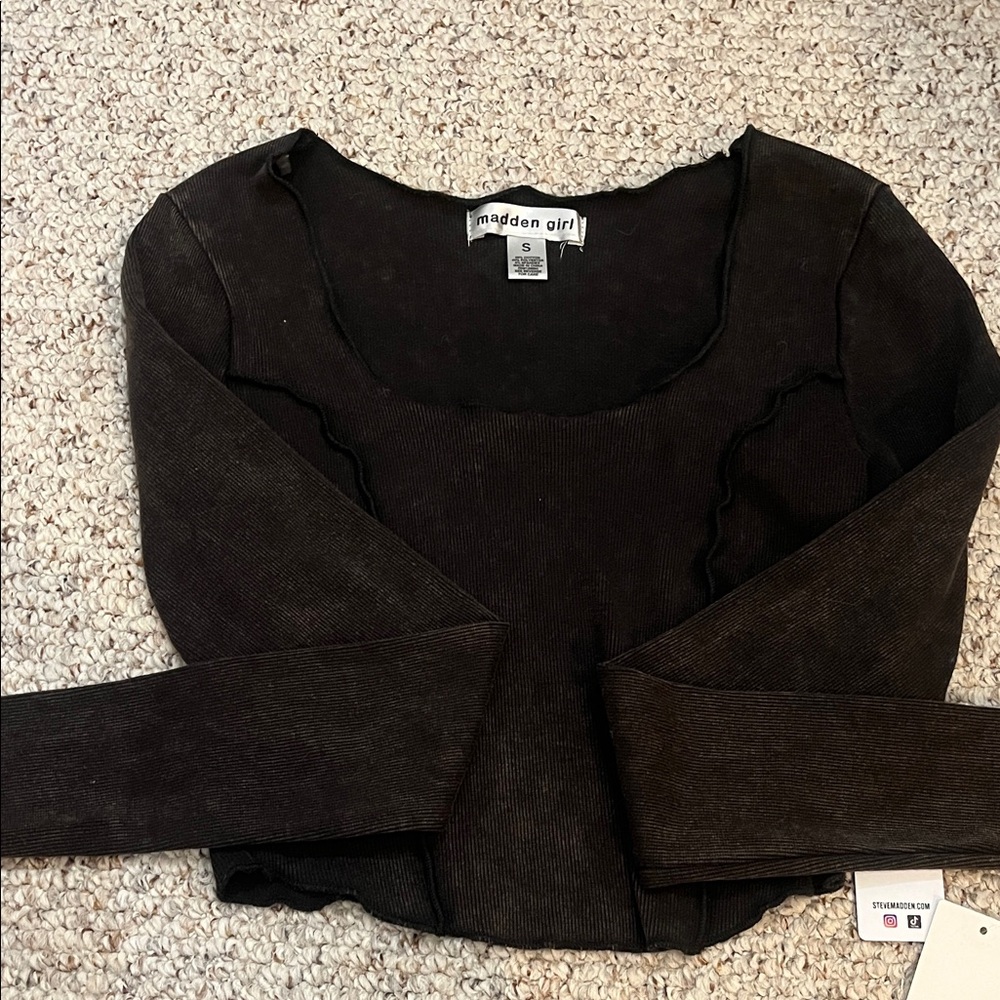 Madden Girl Brown Ribbed Long Sleeve Top
